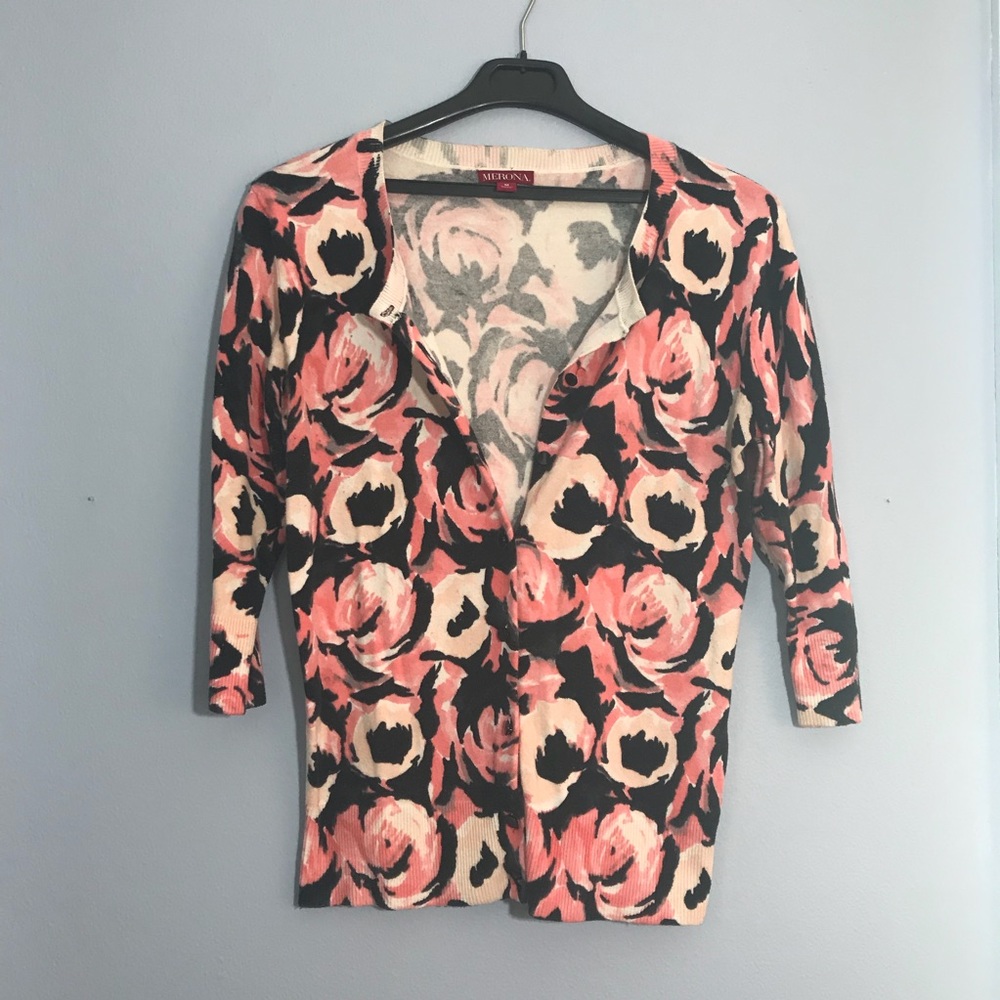 Rose floral pattern cardigan - Medium M pink